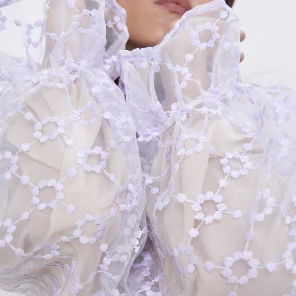 🌞NWT Zara Organza Purple Long Sleeve Blouse M - Picture 5 of 7